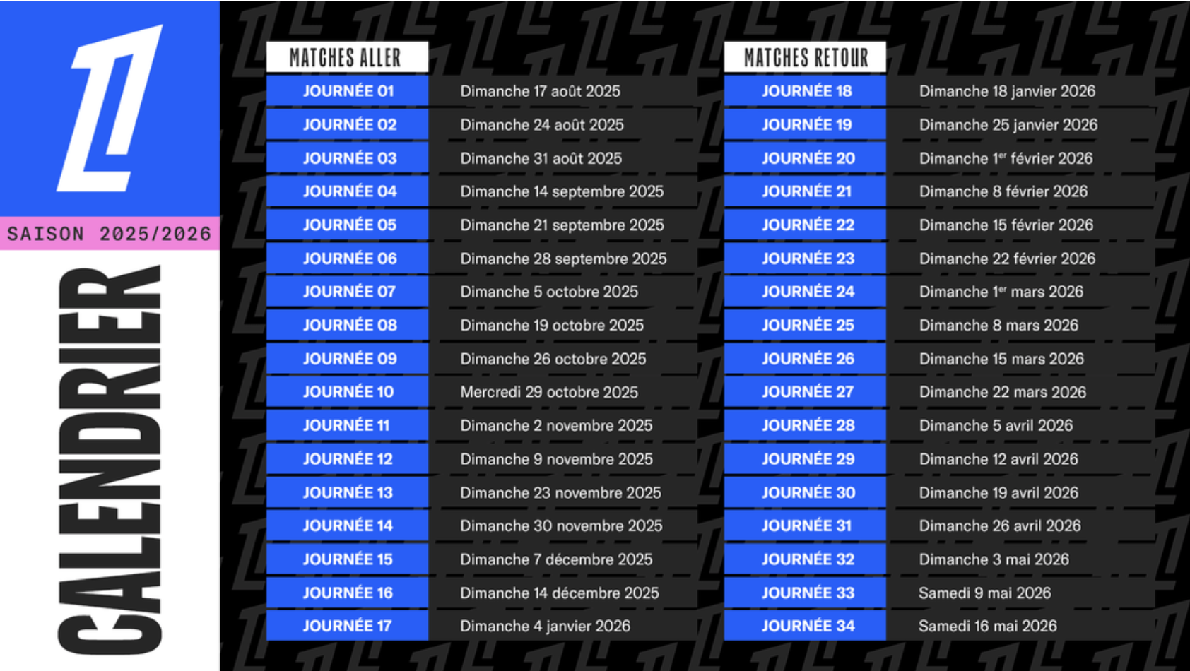 Calendrier de la saison 2025-2026